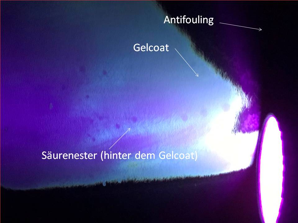 Osmose erkennen mit UV-Licht – Säureeinwirkungen werden als dunkle Verfärbung sichtbar